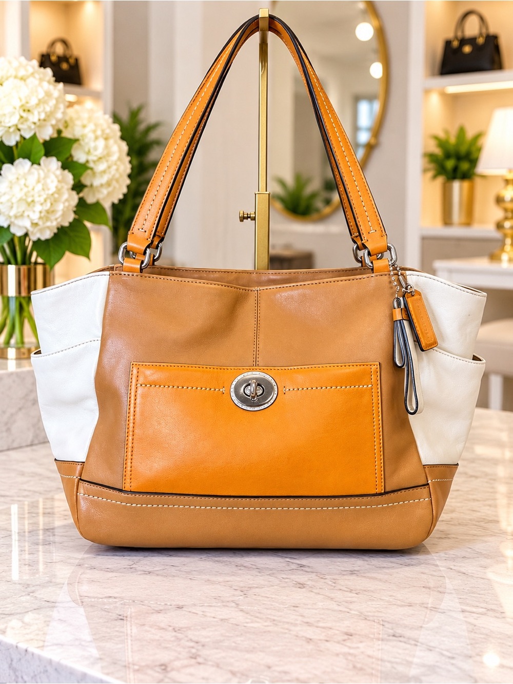 Coach Two-Tone Tan & White Shoulder Bag